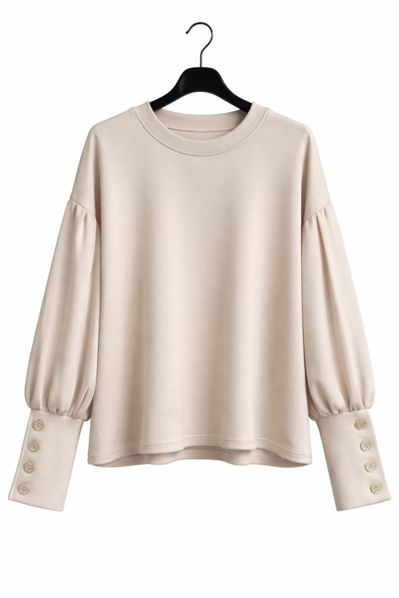 Bluza masełko beżowa z ozdobnymi rękawami 