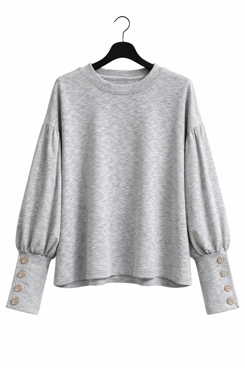 Bluza masełko szara z ozdobnymi rękawami 