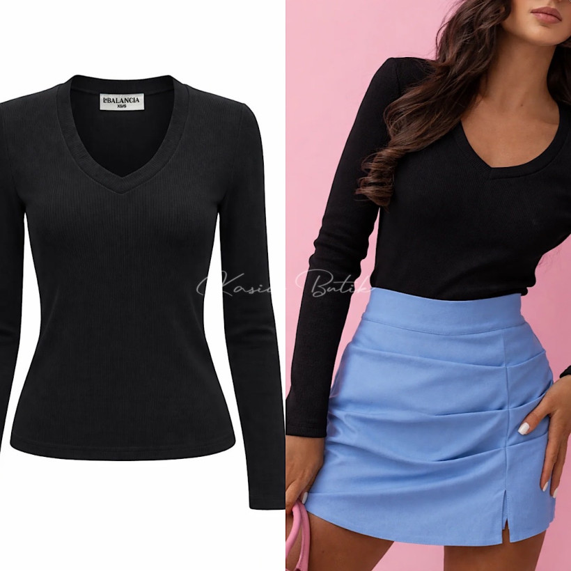 Bluzka Bawełniana Prążek Zuri Czarna