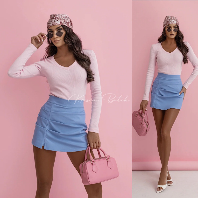 Bluzka Bawełniana Prążek Zuri Cukierkowy Róż