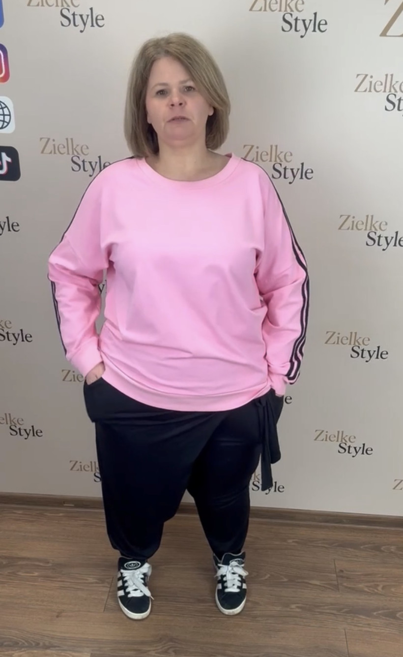 Bluza jednokolorowa, lampasy na rękawach, ww - 955 - cukierkowy róż