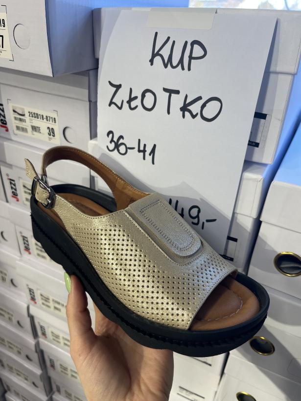 ZŁOTKO but evento 25sd63-8937-gold złoty sandał na klinie z odkrytą piętą