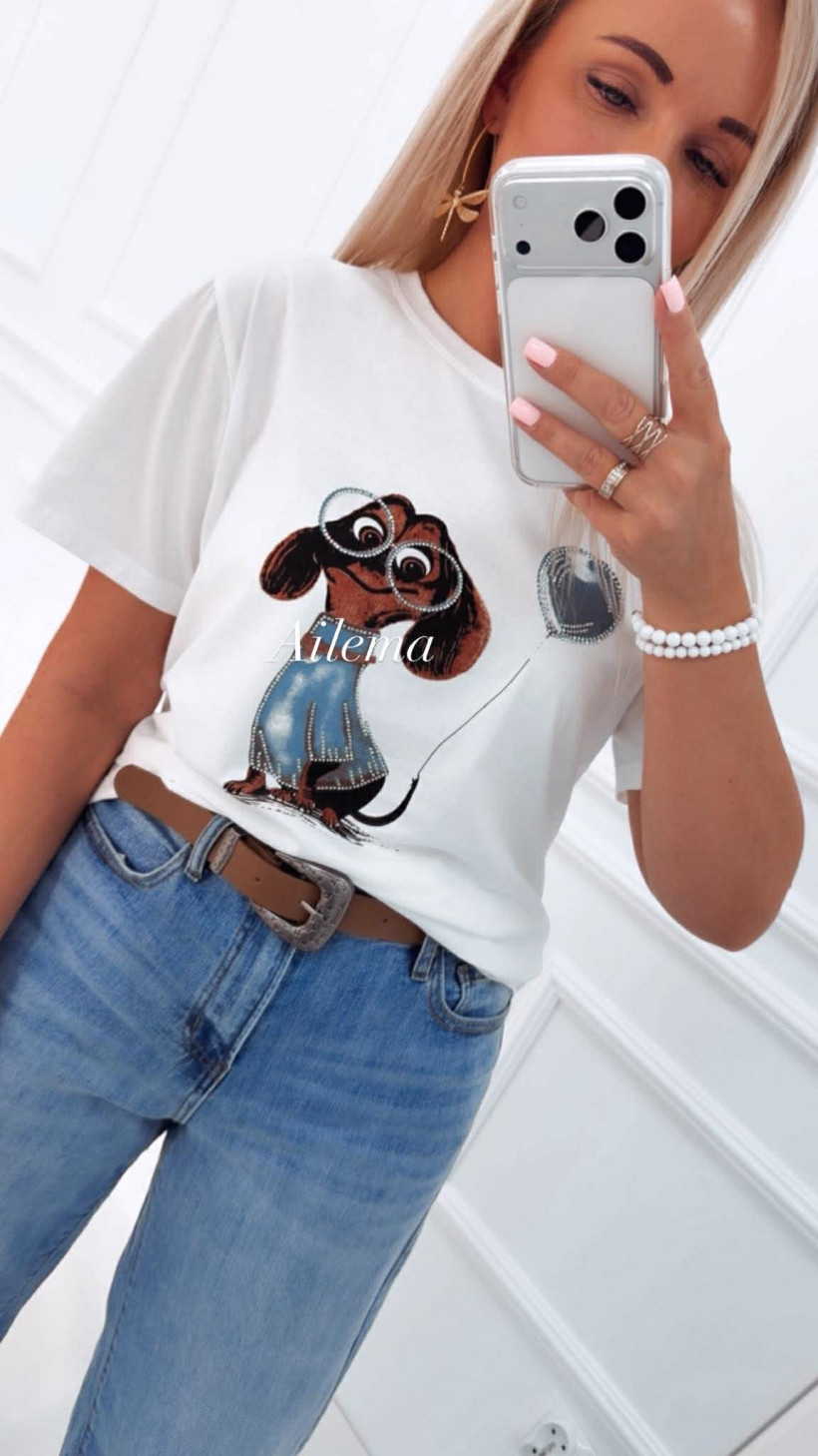 Bluzka okrągły dekolt, krótki rękaw 628 piesek z balonikiem 