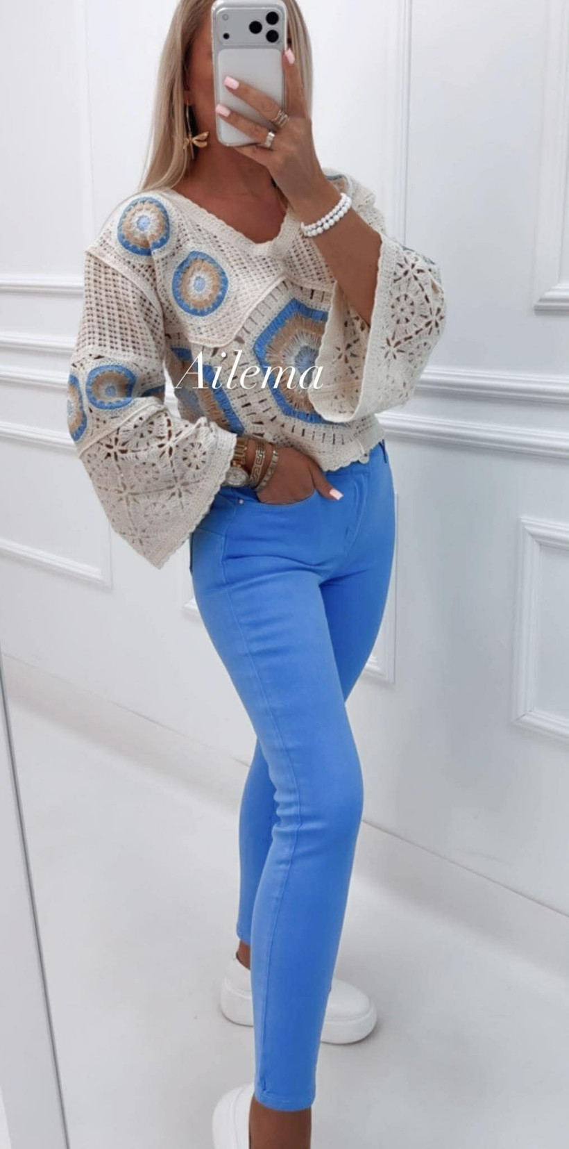 Jeansy Redseventy J1238- 16 push up, błękitne z paskiem