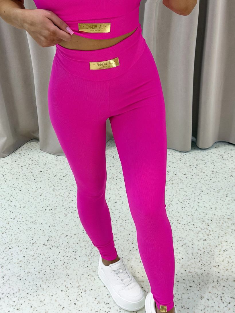 Leginsy La Monne Logo Gold - fuksja