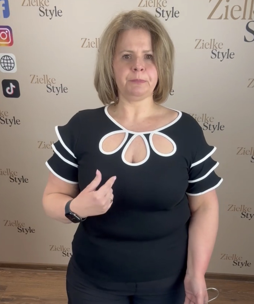 Bluzka prążek jednokolorowa wykończona lamówką, 3 łezki, coca - 1985 - czarna