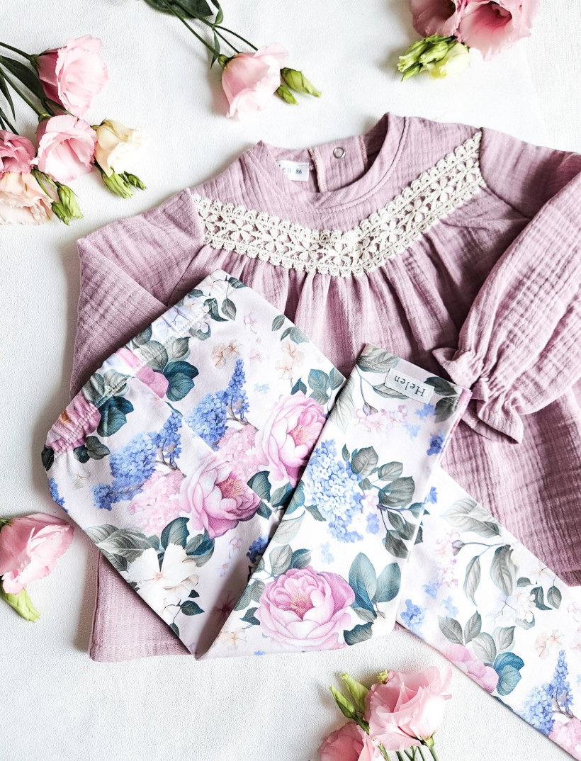 TUNIKA MUŚLINOWA Z KORONKĄ RÓŻANA  HELEN