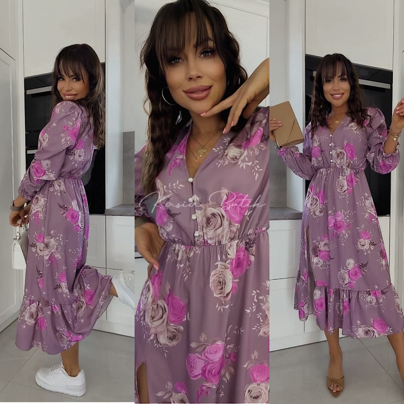 Sukienka Midi Madisson Flowers Fango&Różowy