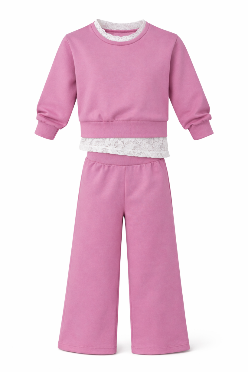 W Komplet bluza koronka od dołu Szwedy 4016- CUKIERKOWY RÓZ