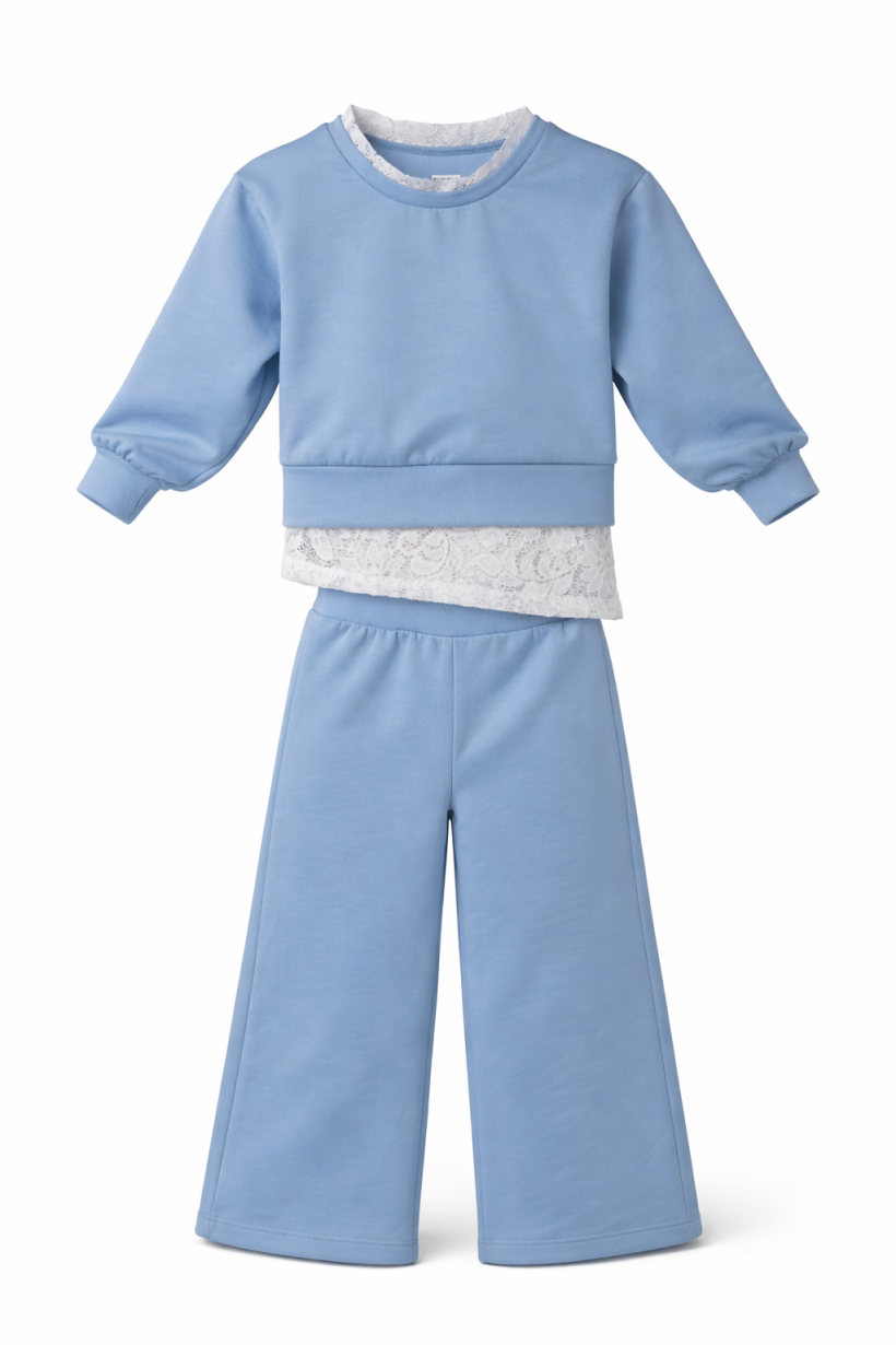 W Komplet bluza koronka od dołu Szwedy 4016- BABY BLUE