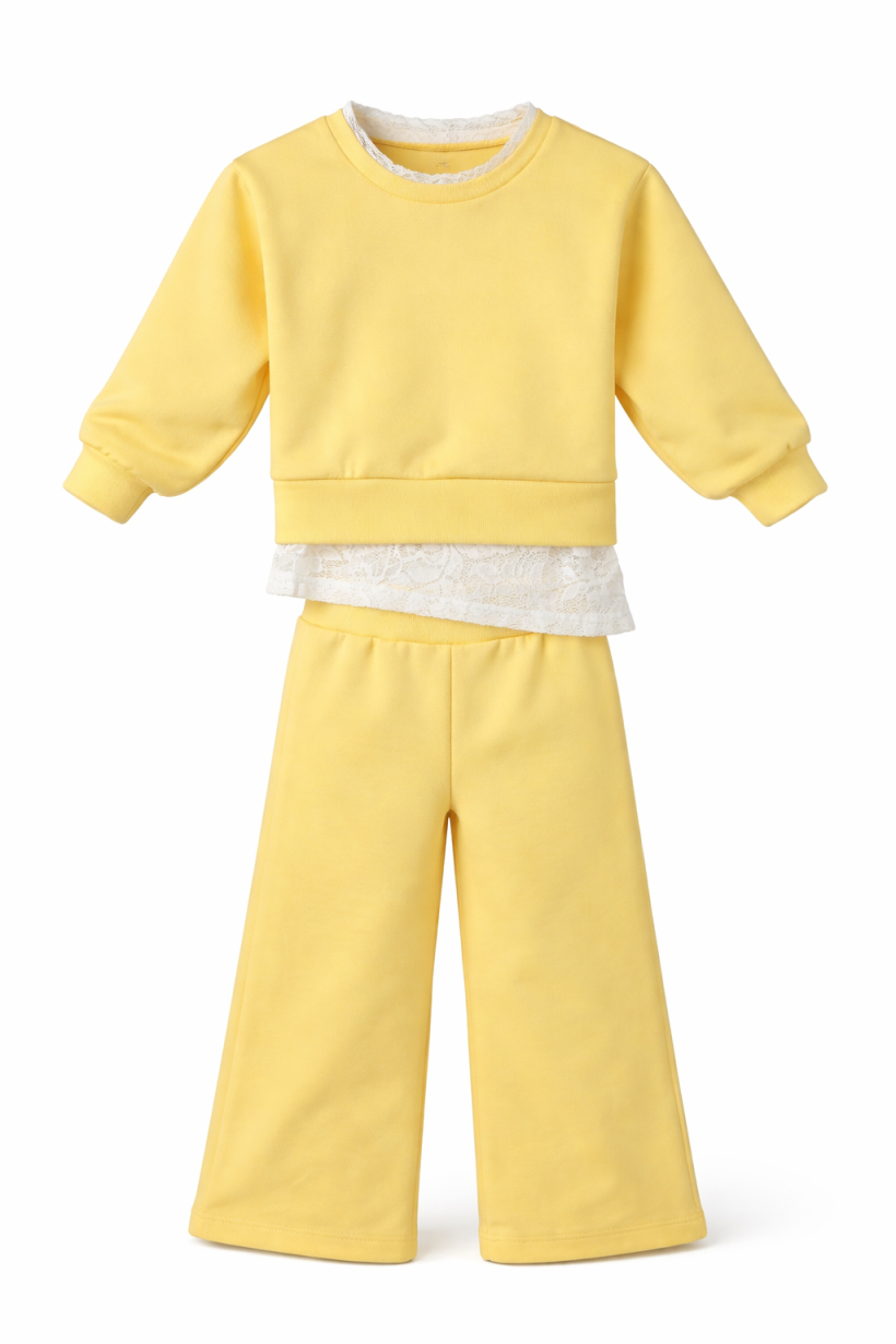 W Komplet bluza koronka od dołu Szwedy 4016- ŻÓŁTY