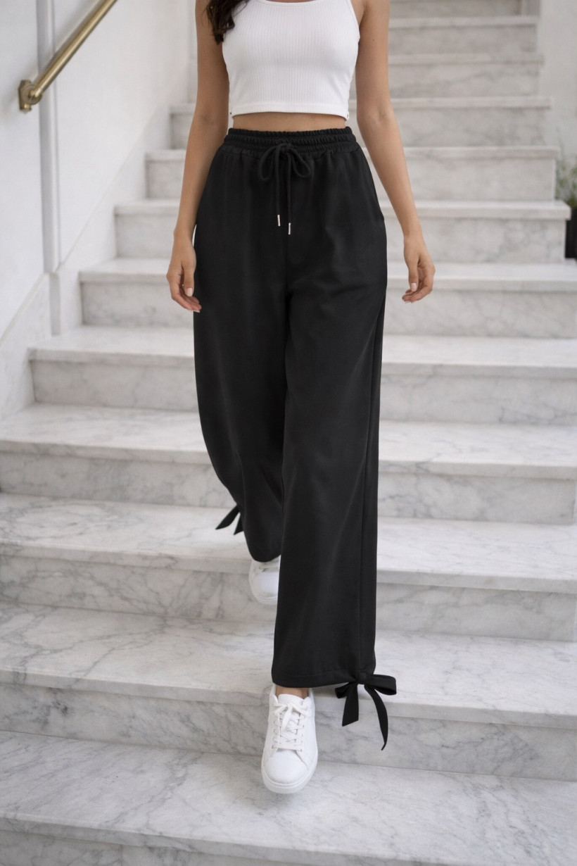 Spodnie z kokarda na kostce czarne