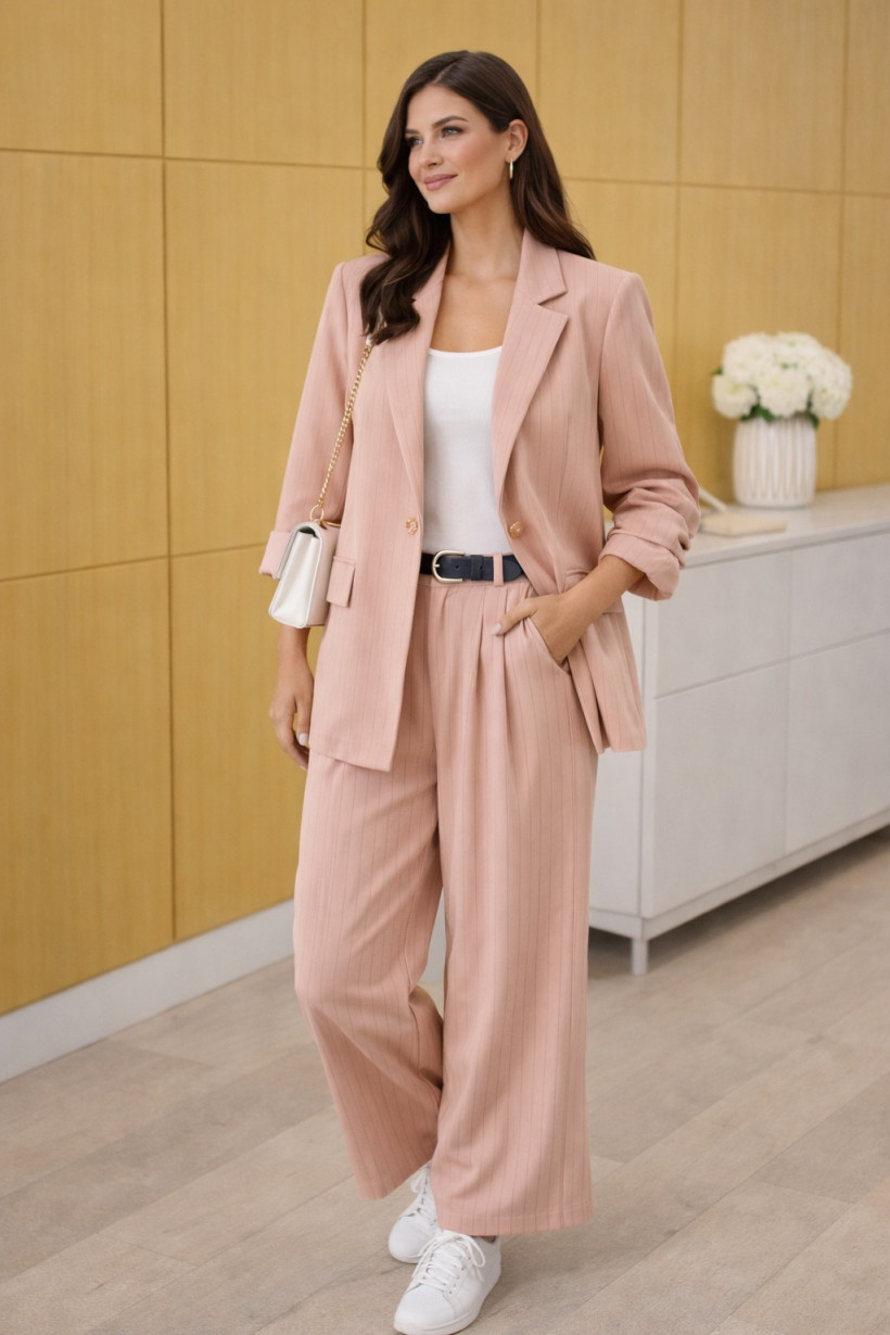 Zestaw marynarka spodnie - różowy 
