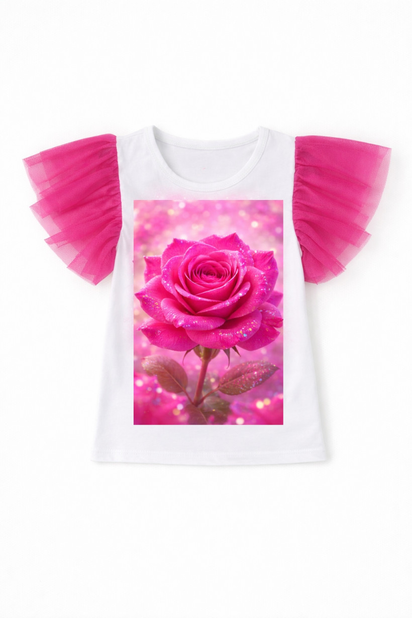 Z W BLUZECZKA biała z falbanka na rękawie tiul fuksja 5002 - ekran róża