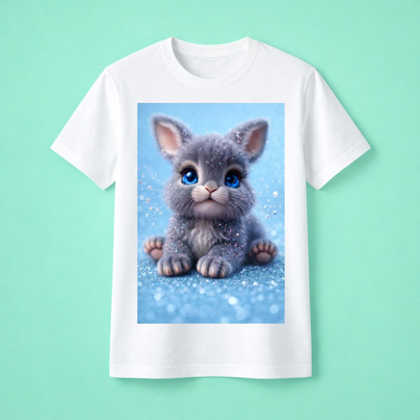 ZA T-shirt BIAŁY - zajączek szary na niebieskim tle