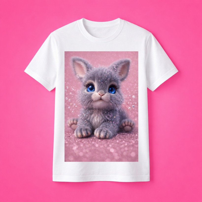 ZA T-shirt BIAŁY - zajączek szary na różowym tle