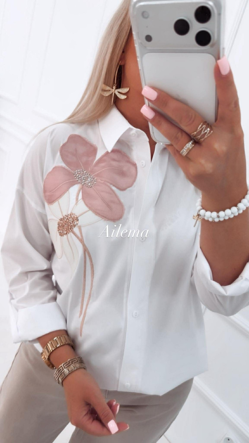 Koszula Manilla biała KS73 pudrowy kwiat