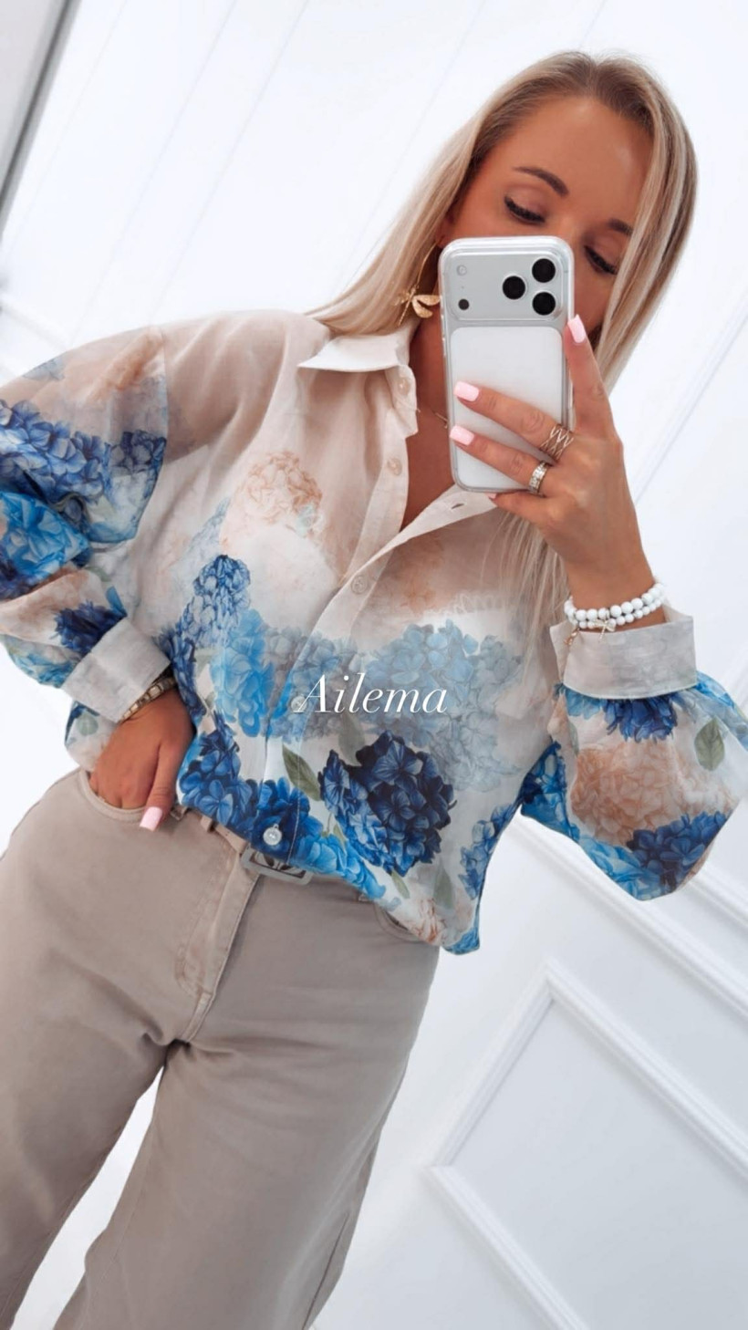 Koszula mgiełka zapinana na guziki KS16 kwiaty 