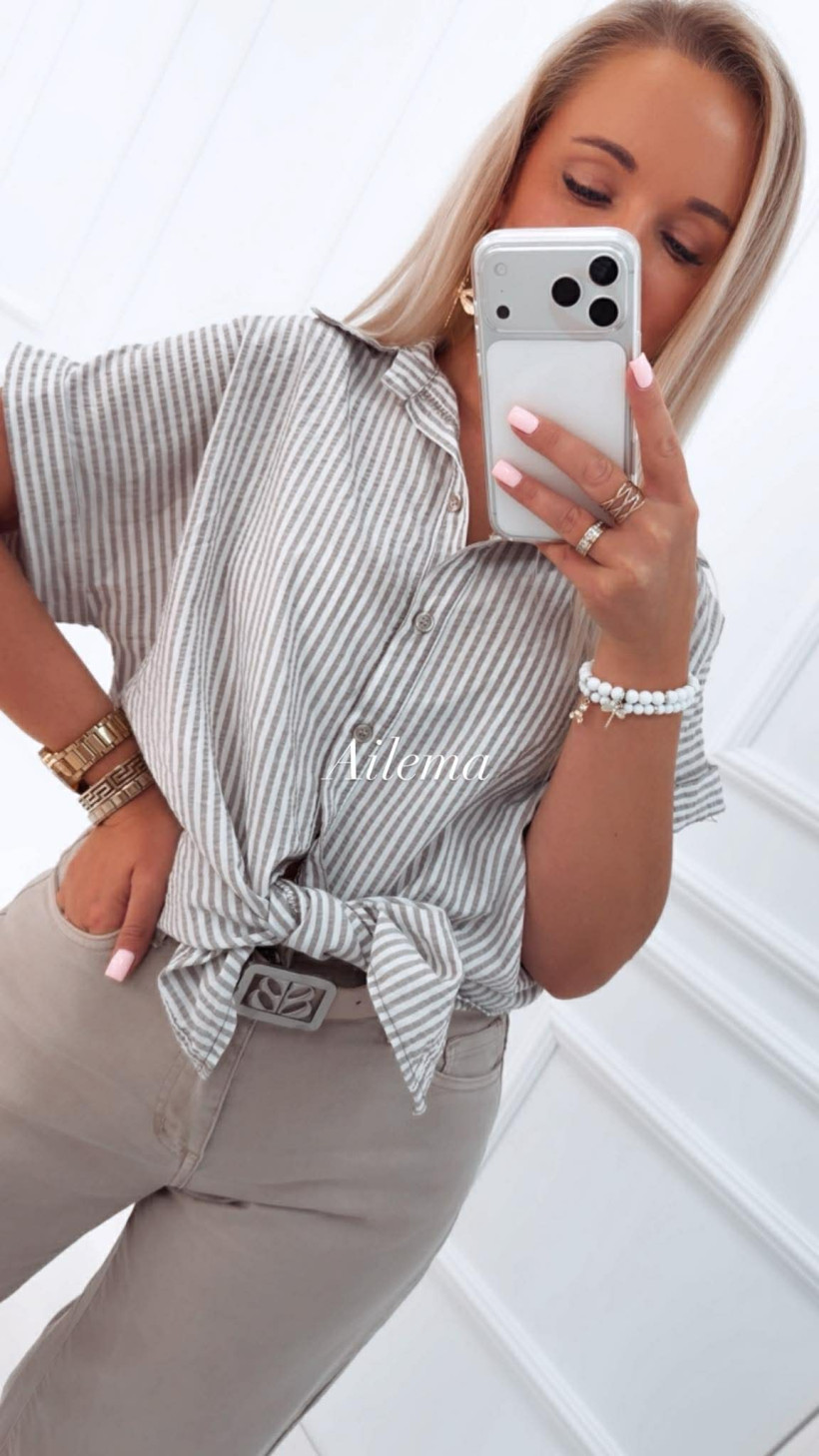 Koszula w paski zapinana na guziki KS83 długi rękaw