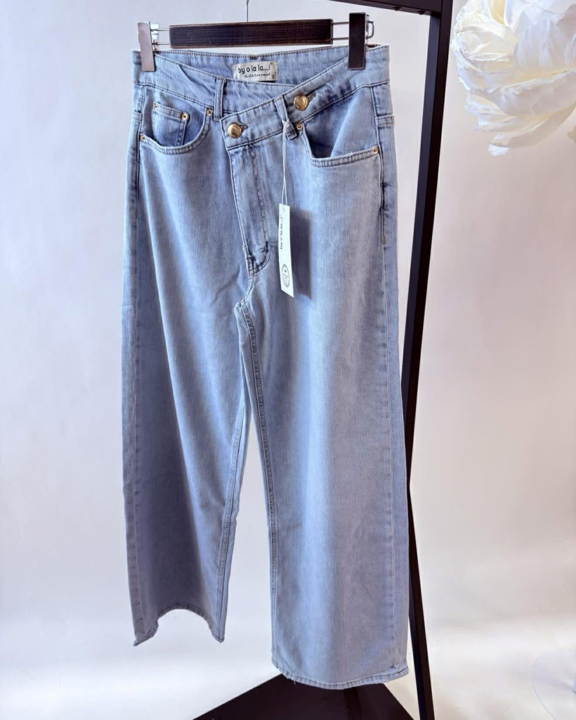 By o la la..! spodnie jeansowe z asymetrycznym zamkiem jasny jeans