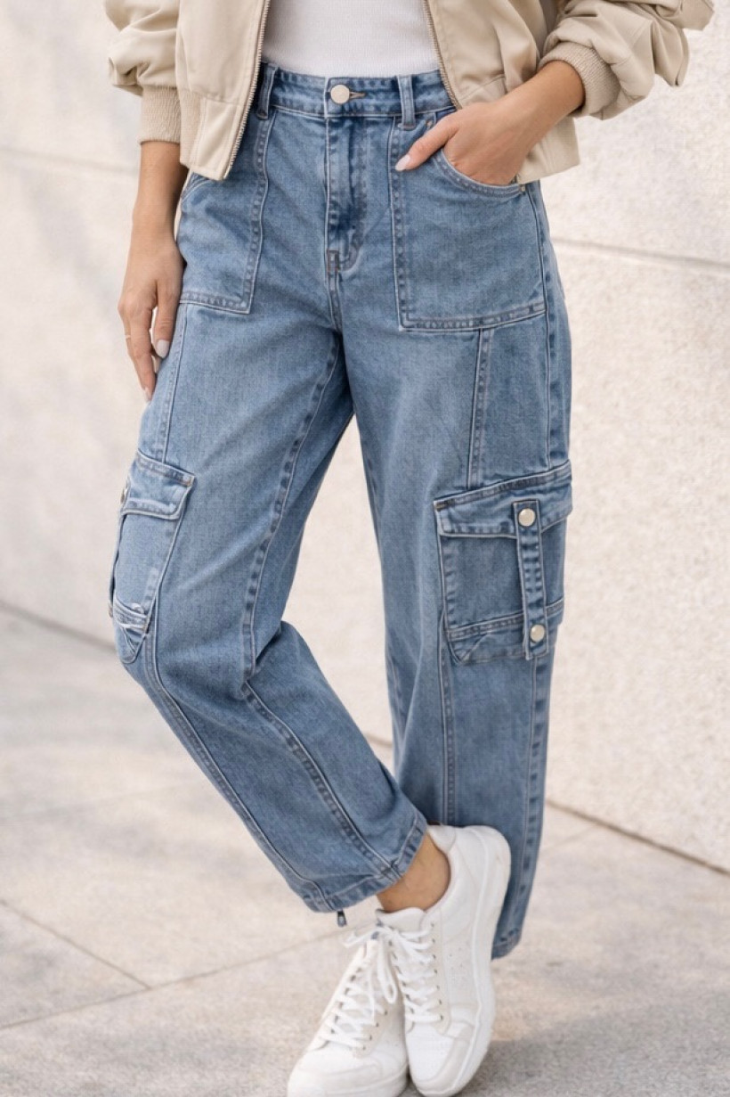 Spodnie jeansy balony, kieszenie, rozmiar 42 / XL