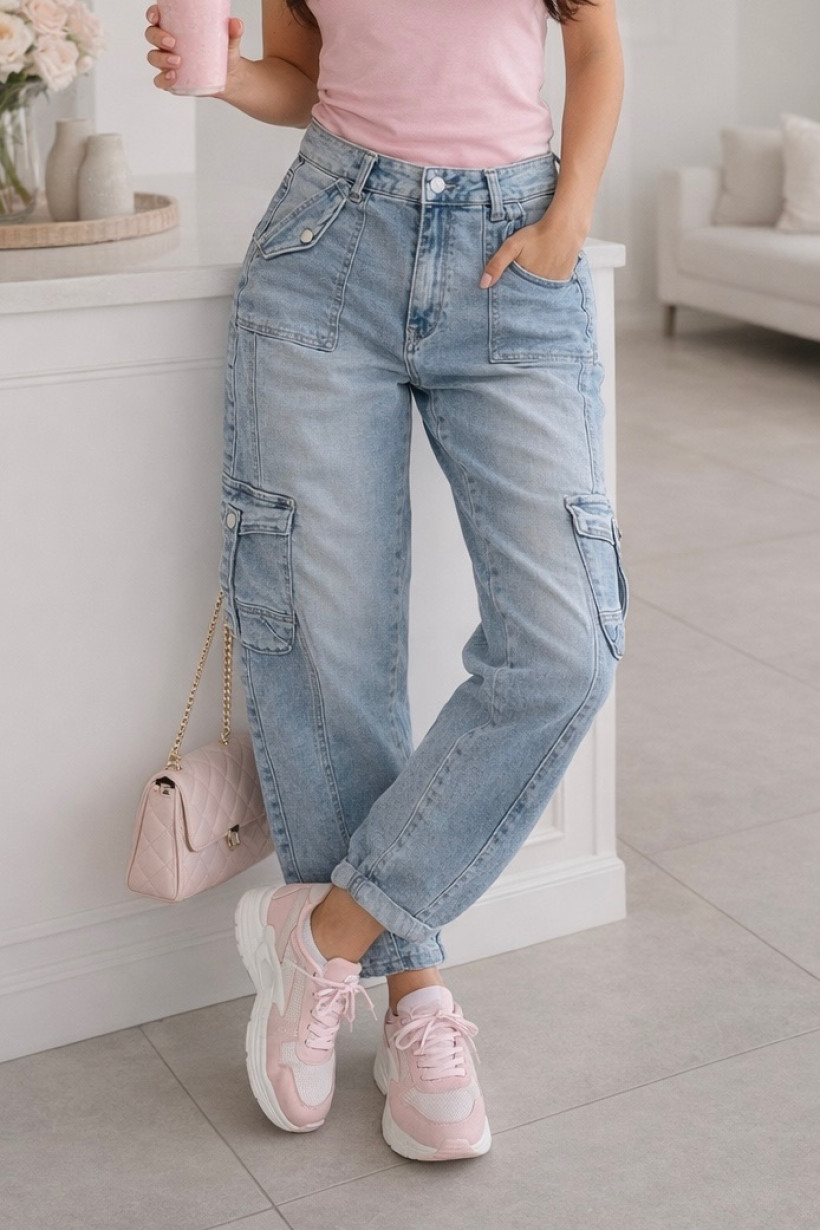 Spodnie jeansy balony, kieszenie, rozmiar 42 / XL