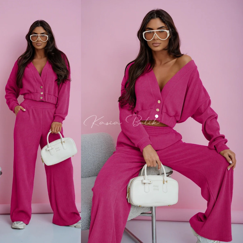 Komplet Bawełniany Meggi Sztruks Amarantowy