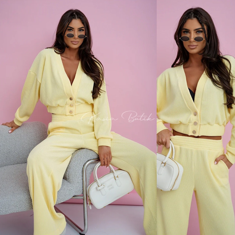 Komplet Bawełniany Meggi Sztruks Żółty