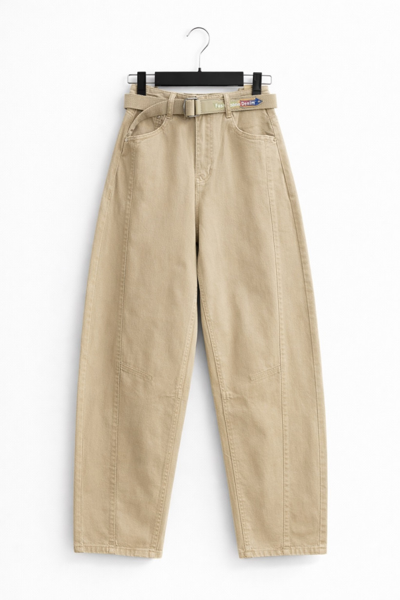 Jeansy balony beżowe S