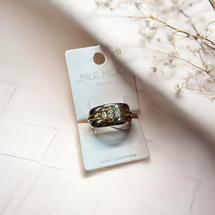 Bague ajustable acier inoxydable bicolore