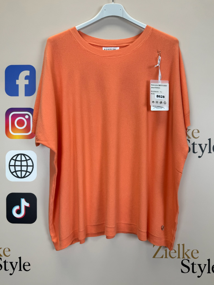 Bluzka sweterkowa jednokolorowa, every day - 628 - pomarańcz