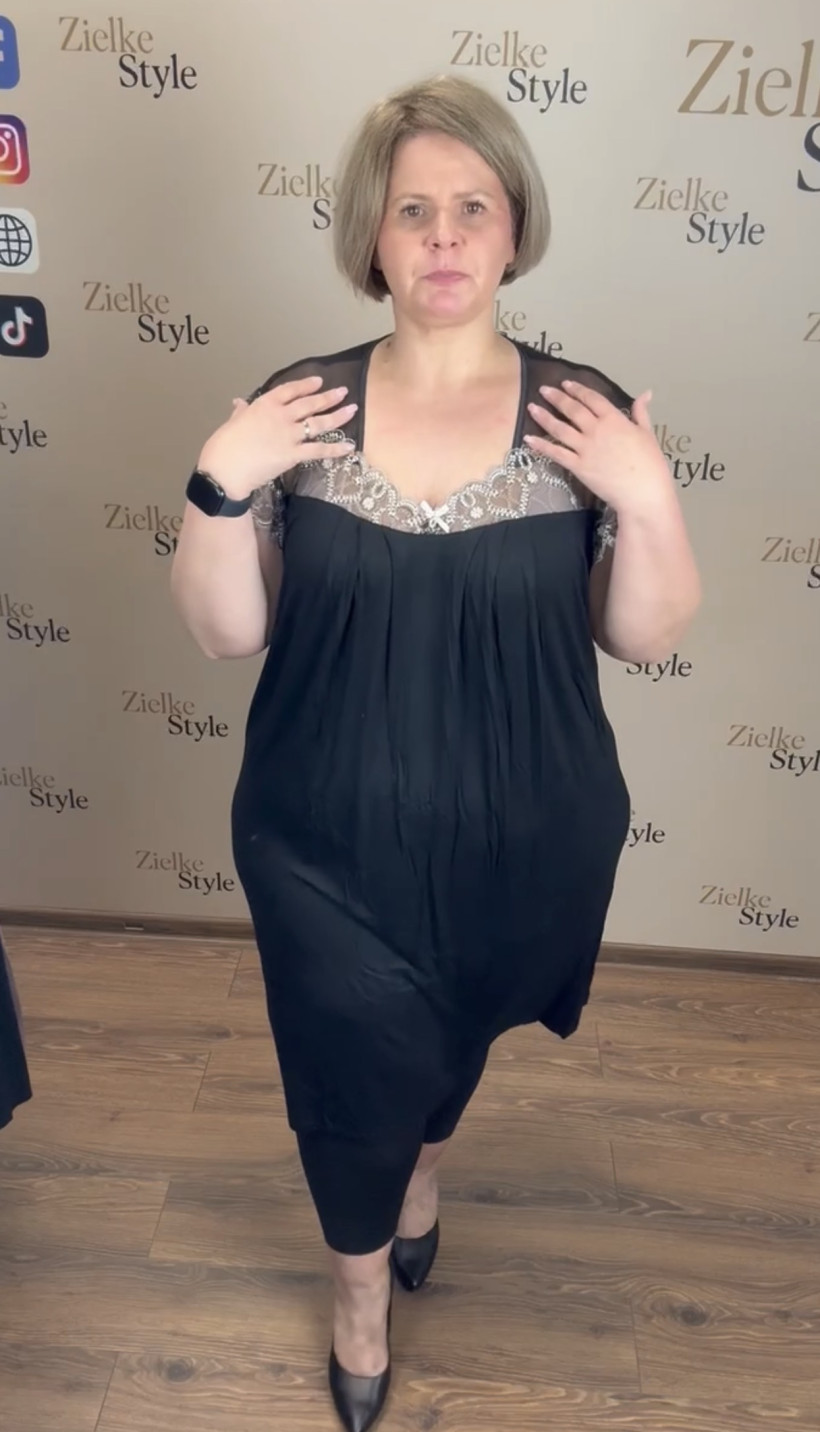 Koszula nocna permanentna góra z gipiurą - 6xl - 86839 - czarna