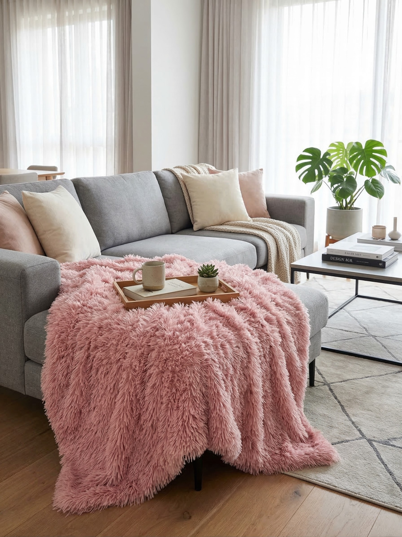 Narzuta włochacz 220x240 - róż