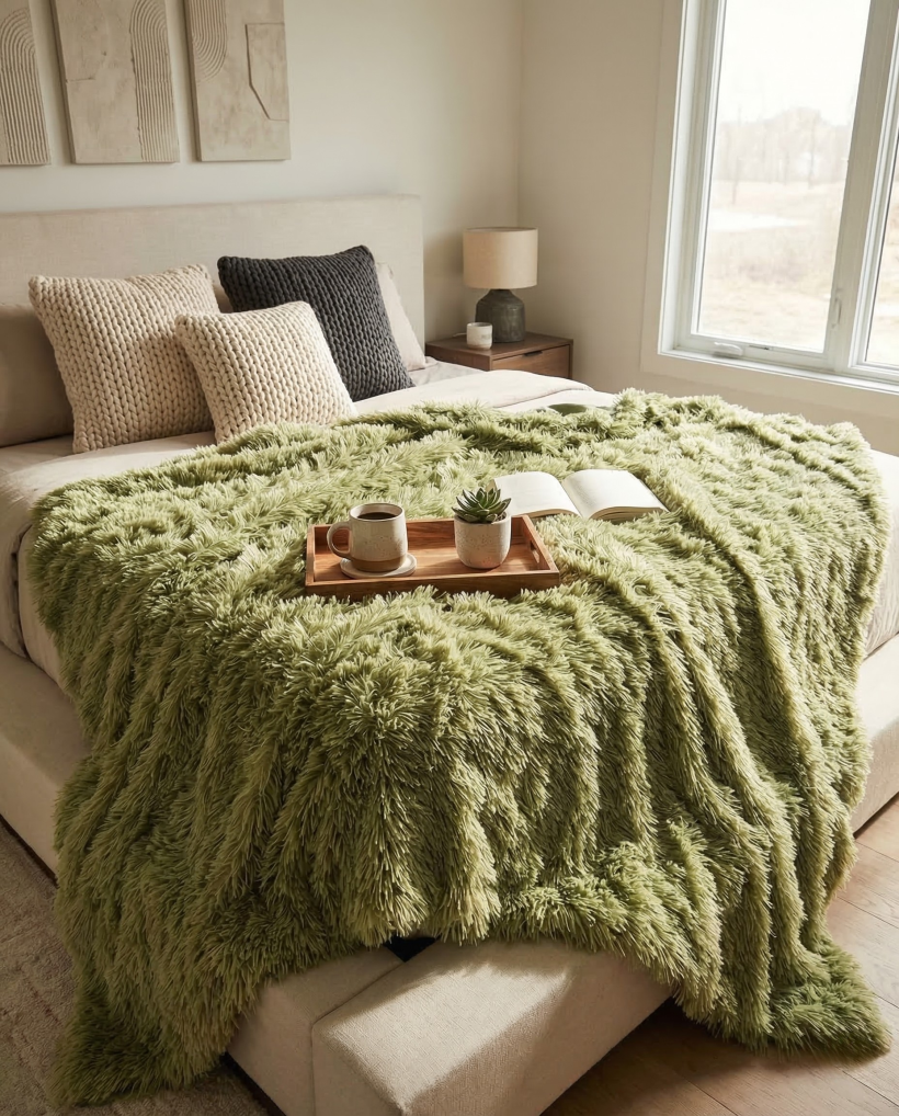 Narzuta włochacz 220x240 - pistacja