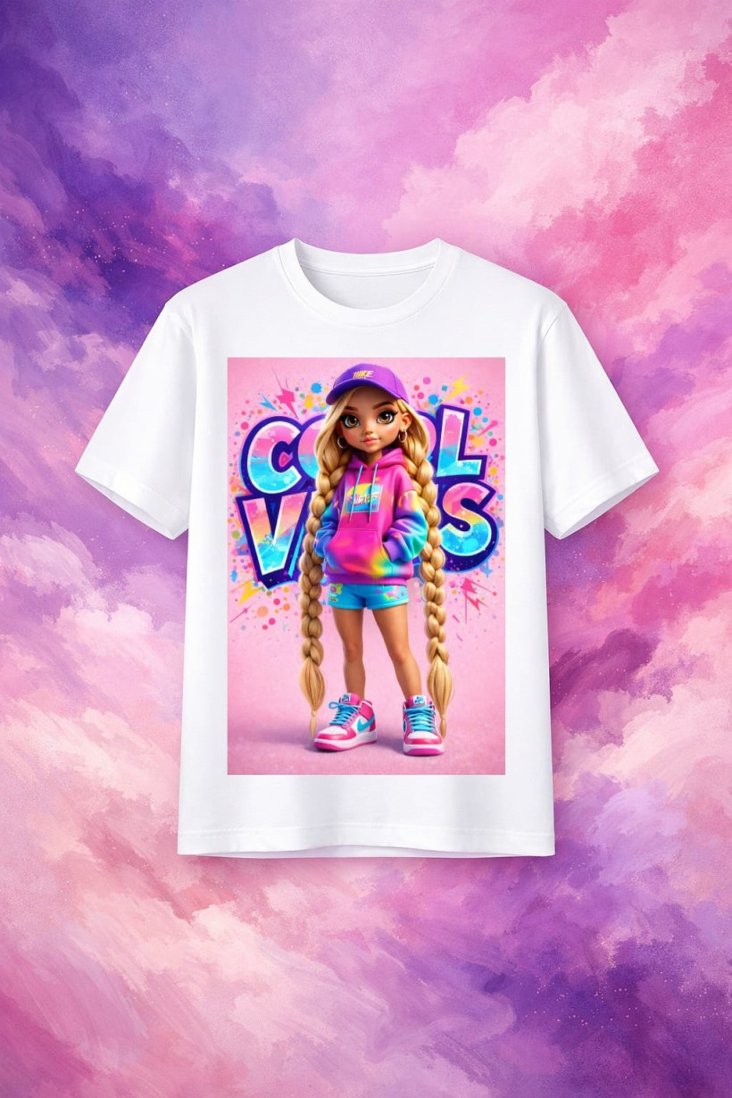 ZA T-shirt BIAŁY - Dziewczynka z warkoczami graffiti EKRAN