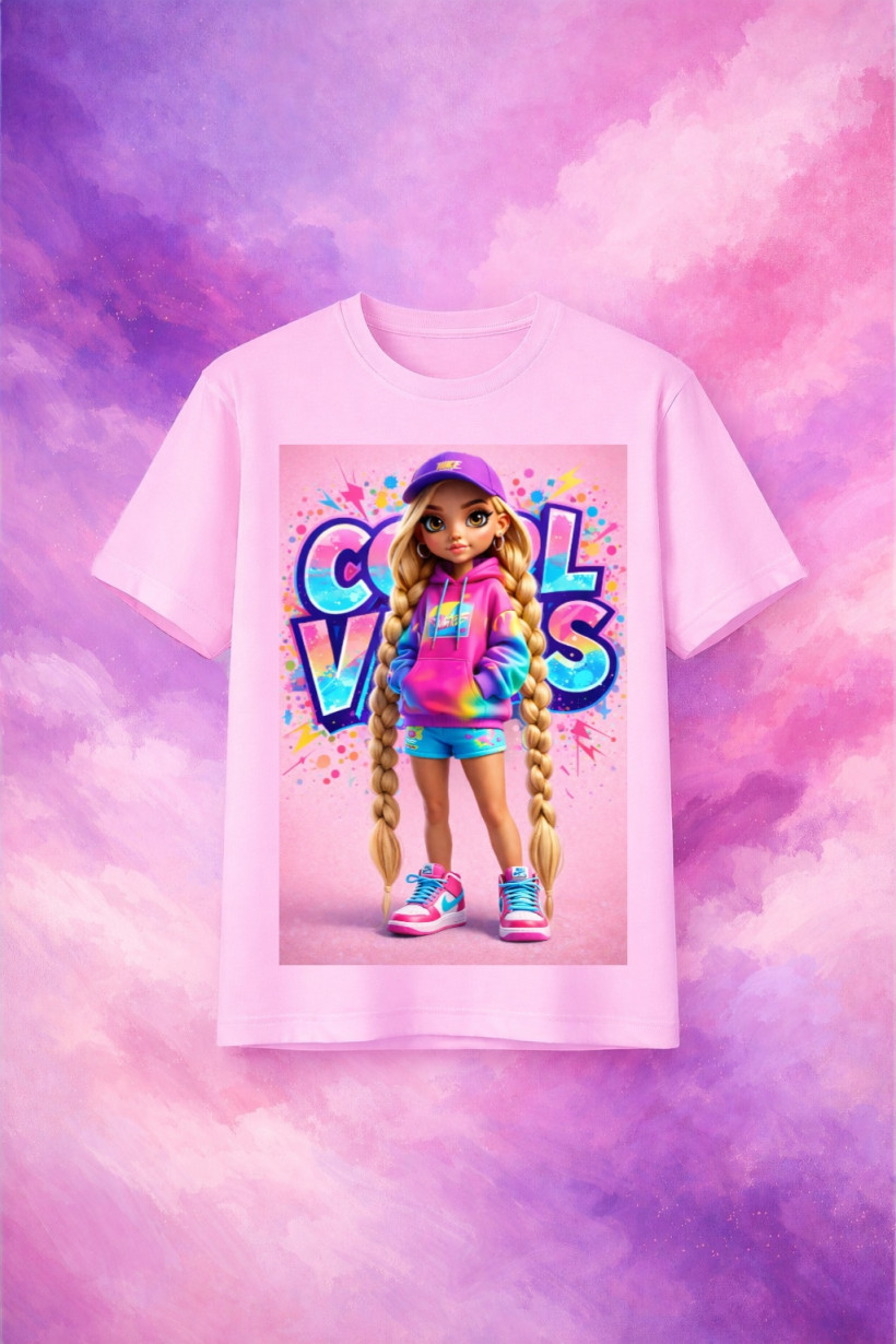 ZA T-shirt PUDER - Dziewczynka z warkoczami graffiti EKRAN