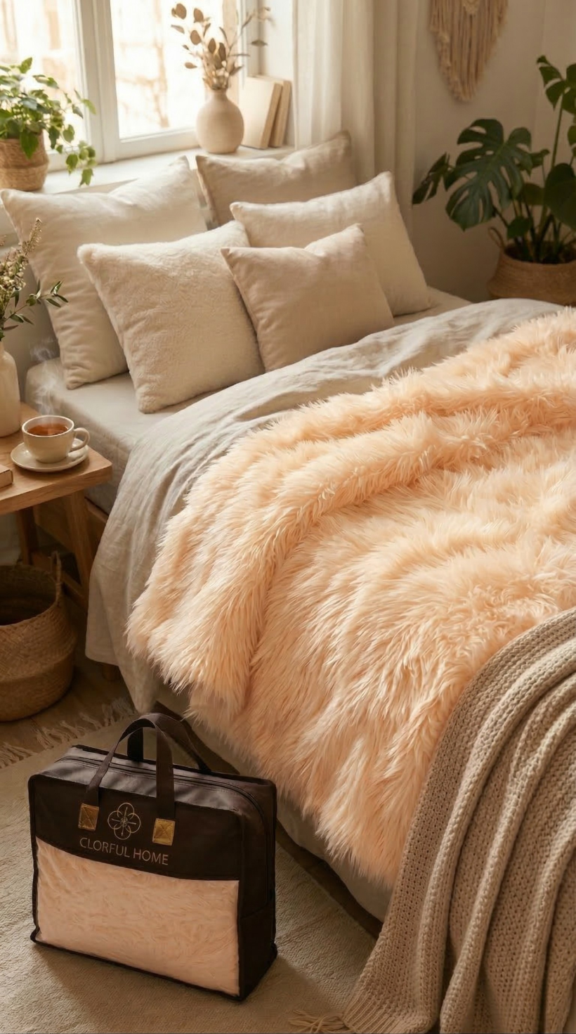 Narzuta włochacz 220x240 - brzoskwinia