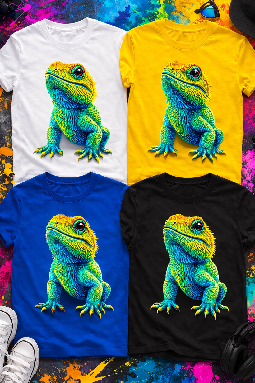 ZA T-shirt ŻÓŁTY -kolorowa jaszczurka