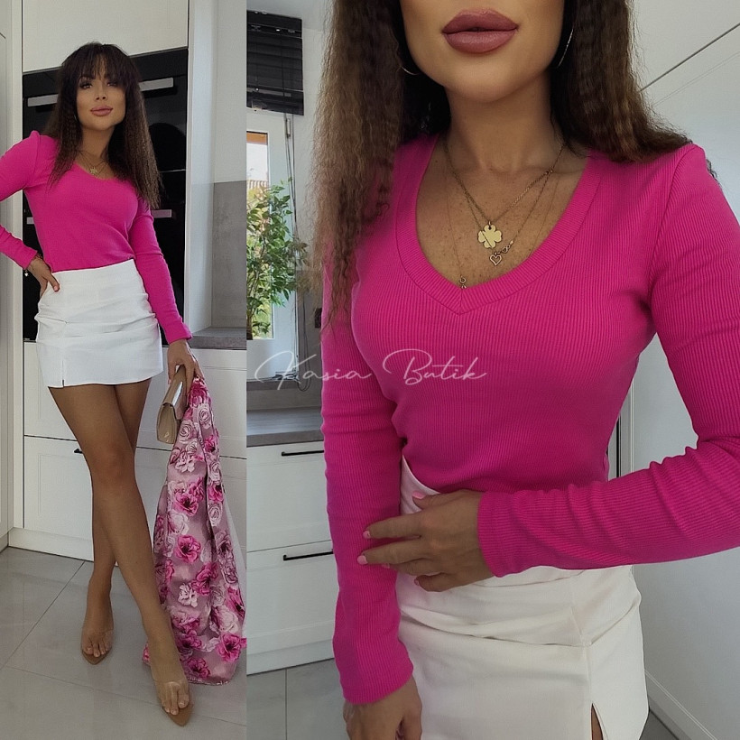 Bluzka Bawełniana Prążek Zuri Fuksja