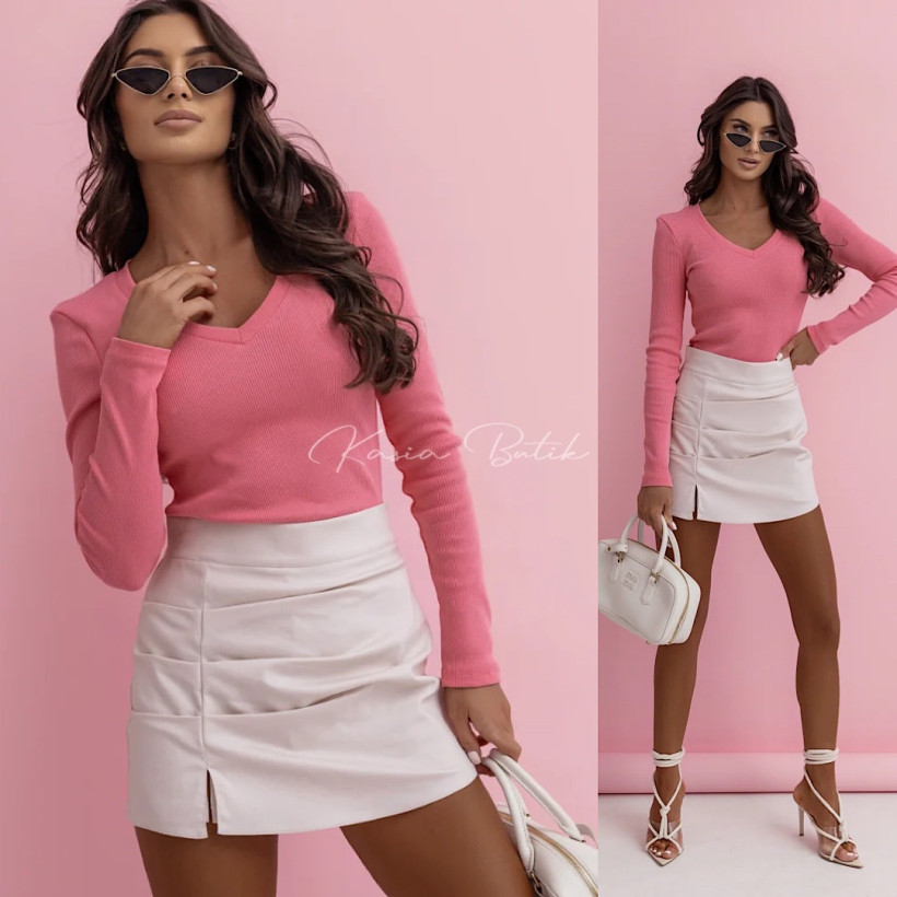 Bluzka Bawełniana Prążek Zuri Koralowa