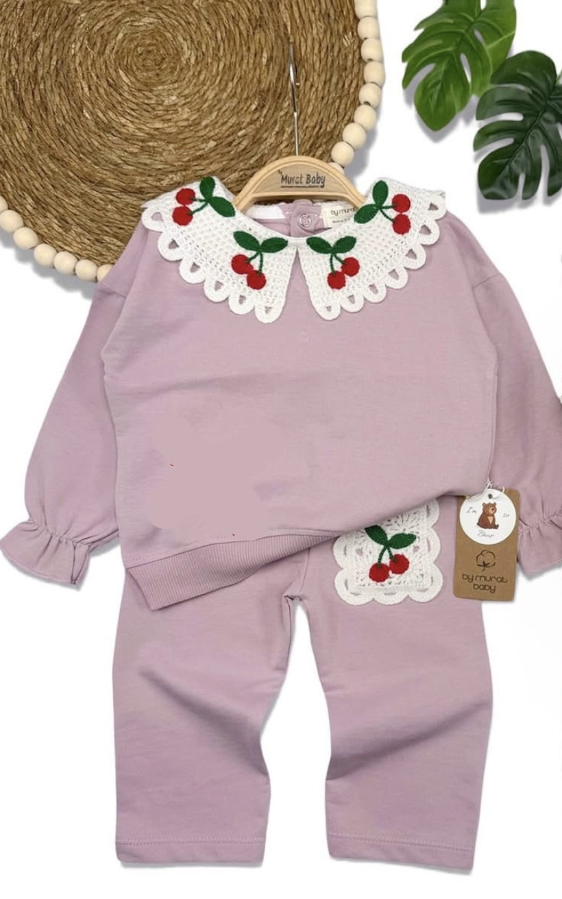 Komplet wisienka ozdobny kołnierz, 100% bawełna