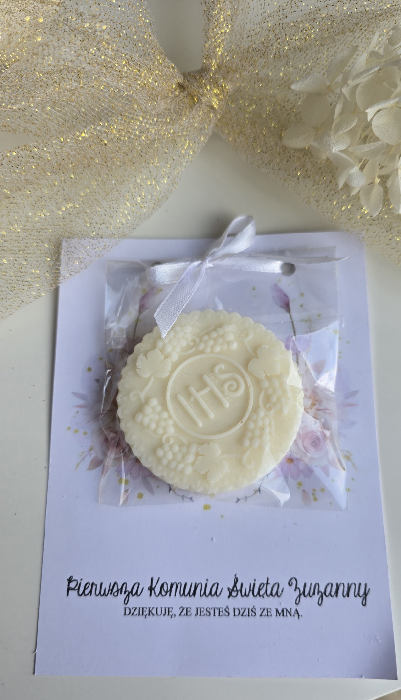 Podziękowanie w formie Hostii świeca sojowa komunia