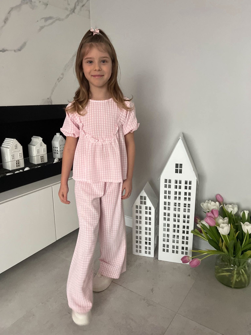 KOMPLET BLUZKA + SPODNIE KRATKA PUDER WISKOZA KAYA