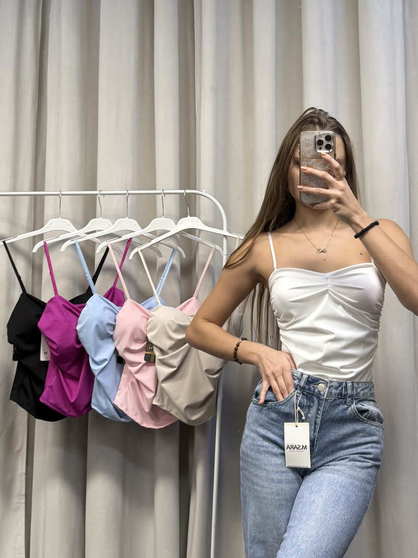 Top na ramiączka marszczenia + usztywniana miseczka