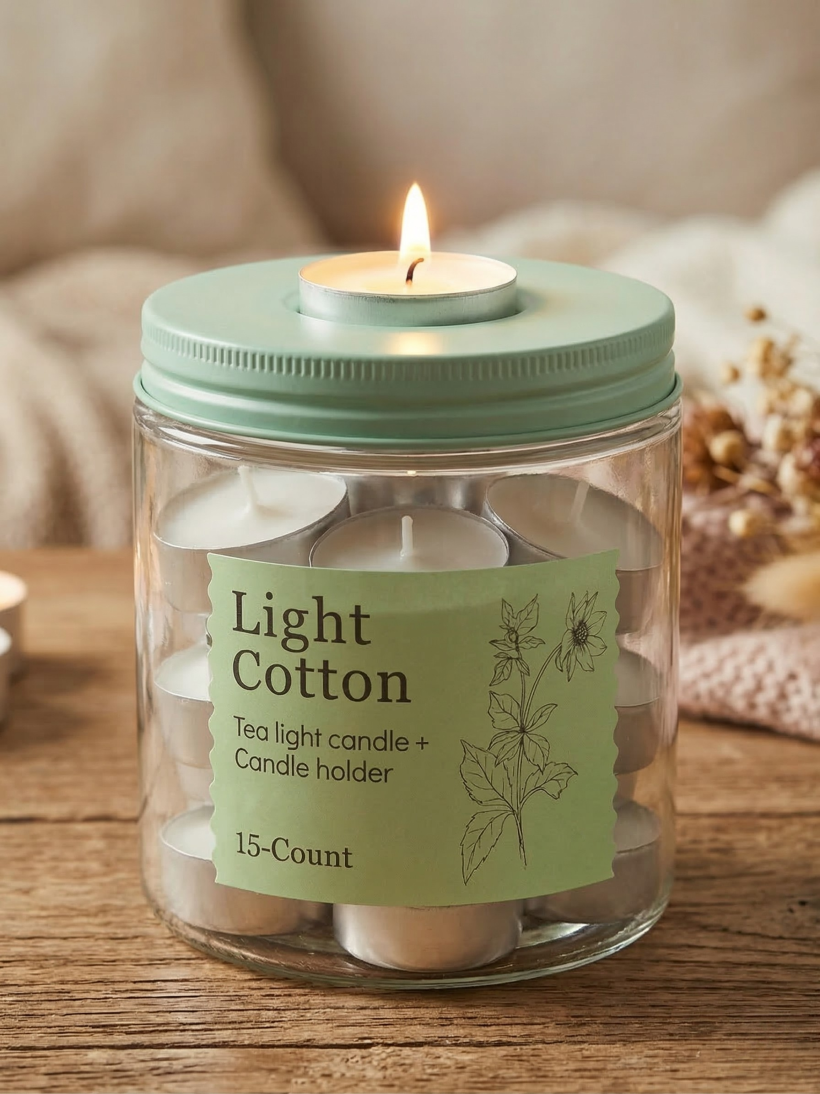 Tealight 15 szt w słoiczku bawełna- zielone