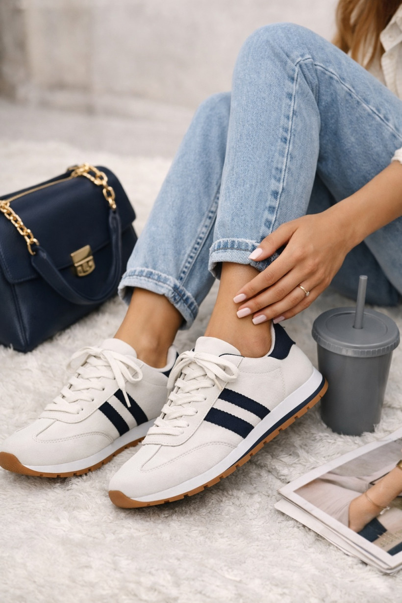 Buty  białe   z  niebieskimi paskami snickers 