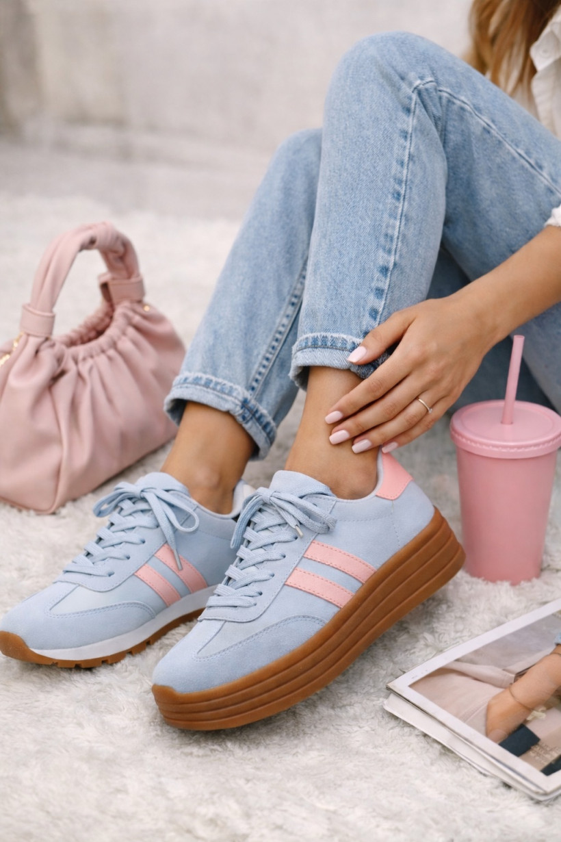 Buty niebieskie z różowymi paskami snickers