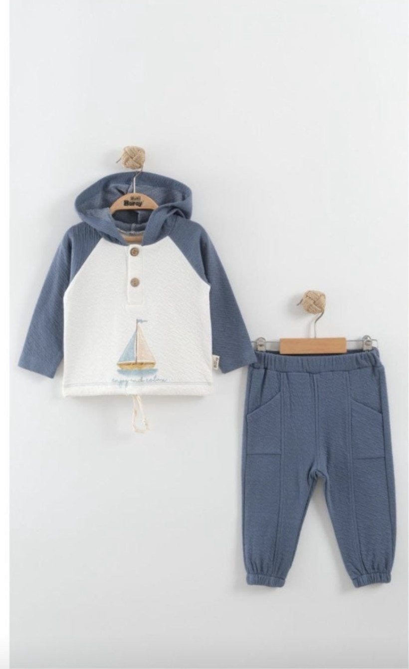 Komplet łódka, 100% bawełna, granat