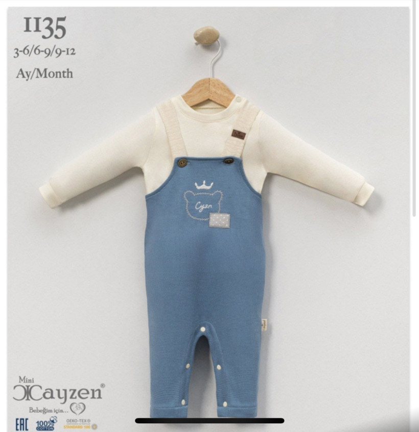 Komplet niebieski  ogrodniczki rozpinane w kroku + bluzka 100% bawełna 