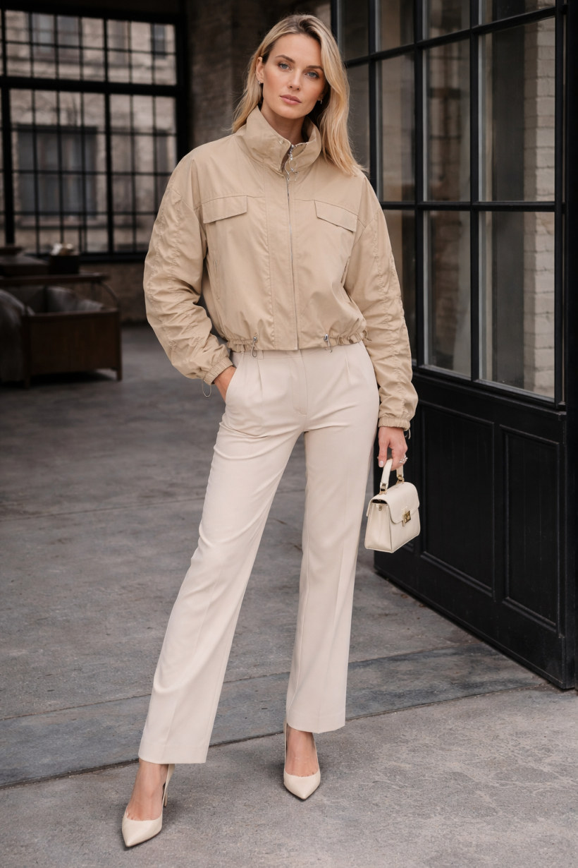 KURTKA BOMBERKA MARSZCZONE RĘKAWY